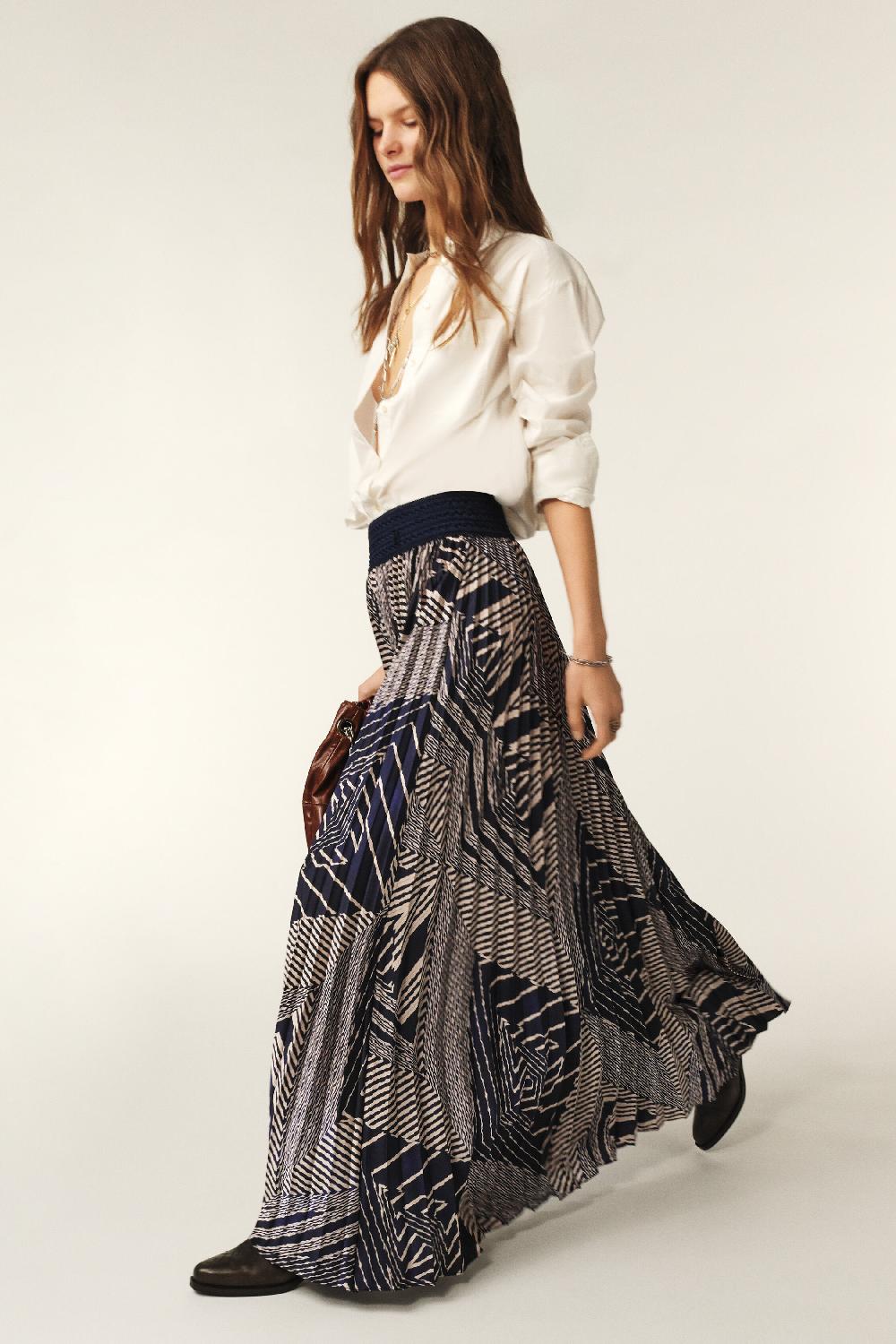 Ba&sh Jupe Longue PlisséE Sow Bleu Nuit