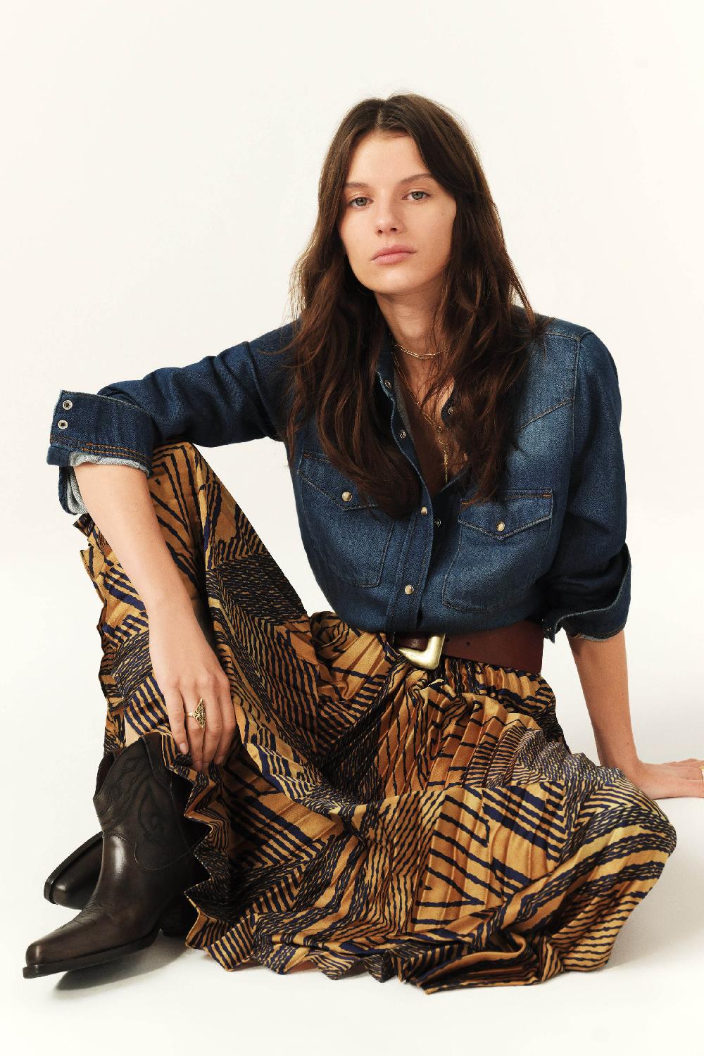 Ba&sh Jupe Longue PlisséE Sow Ocre