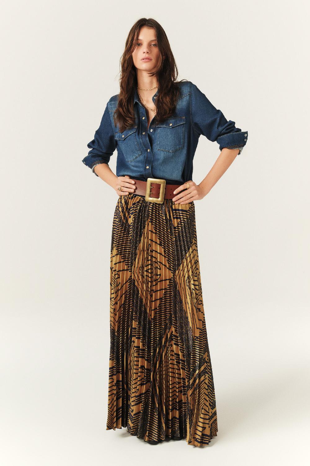 Ba&sh Jupe Longue PlisséE Sow Ocre