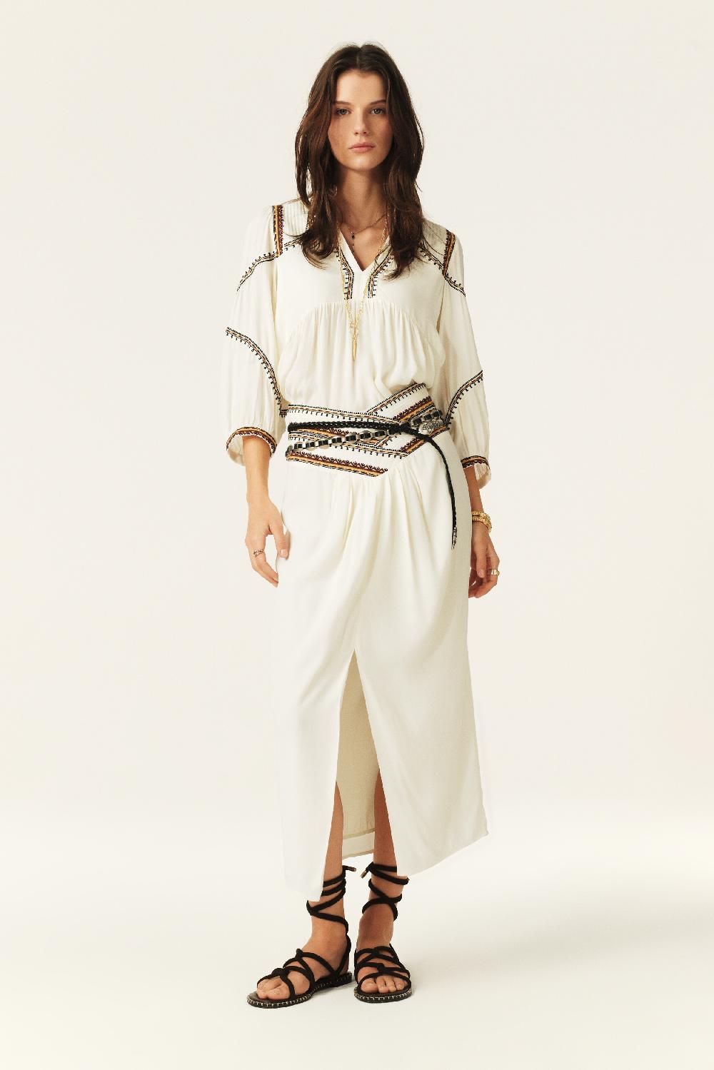 Ba&sh Jupe Longueur Midi Talkie Blanc Ecru