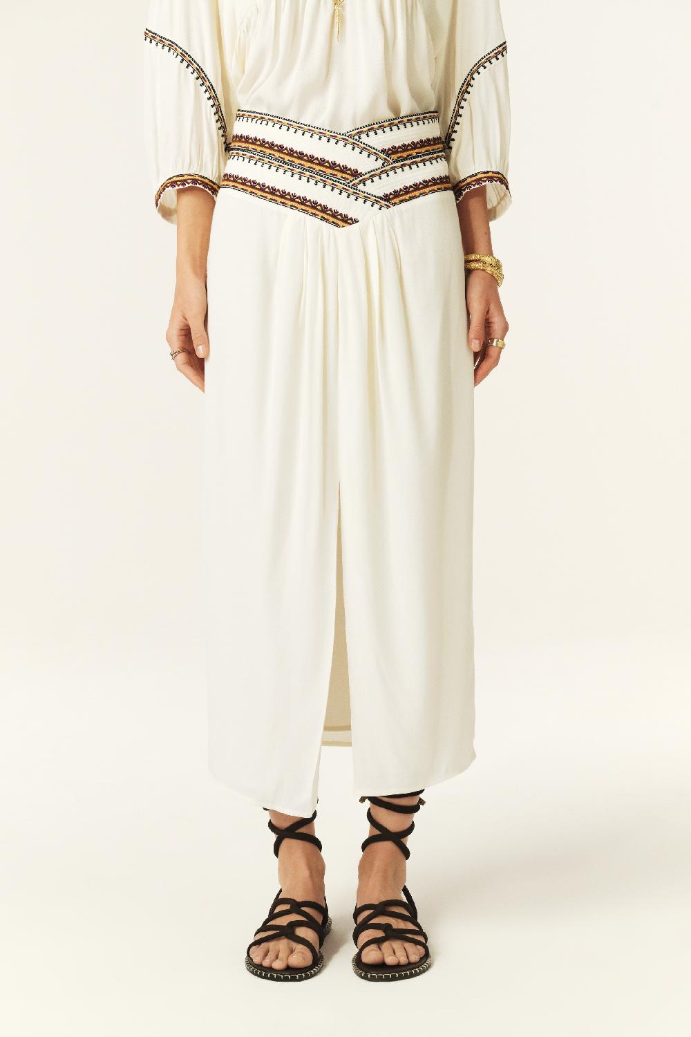 Ba&sh Jupe Longueur Midi Talkie Blanc Ecru