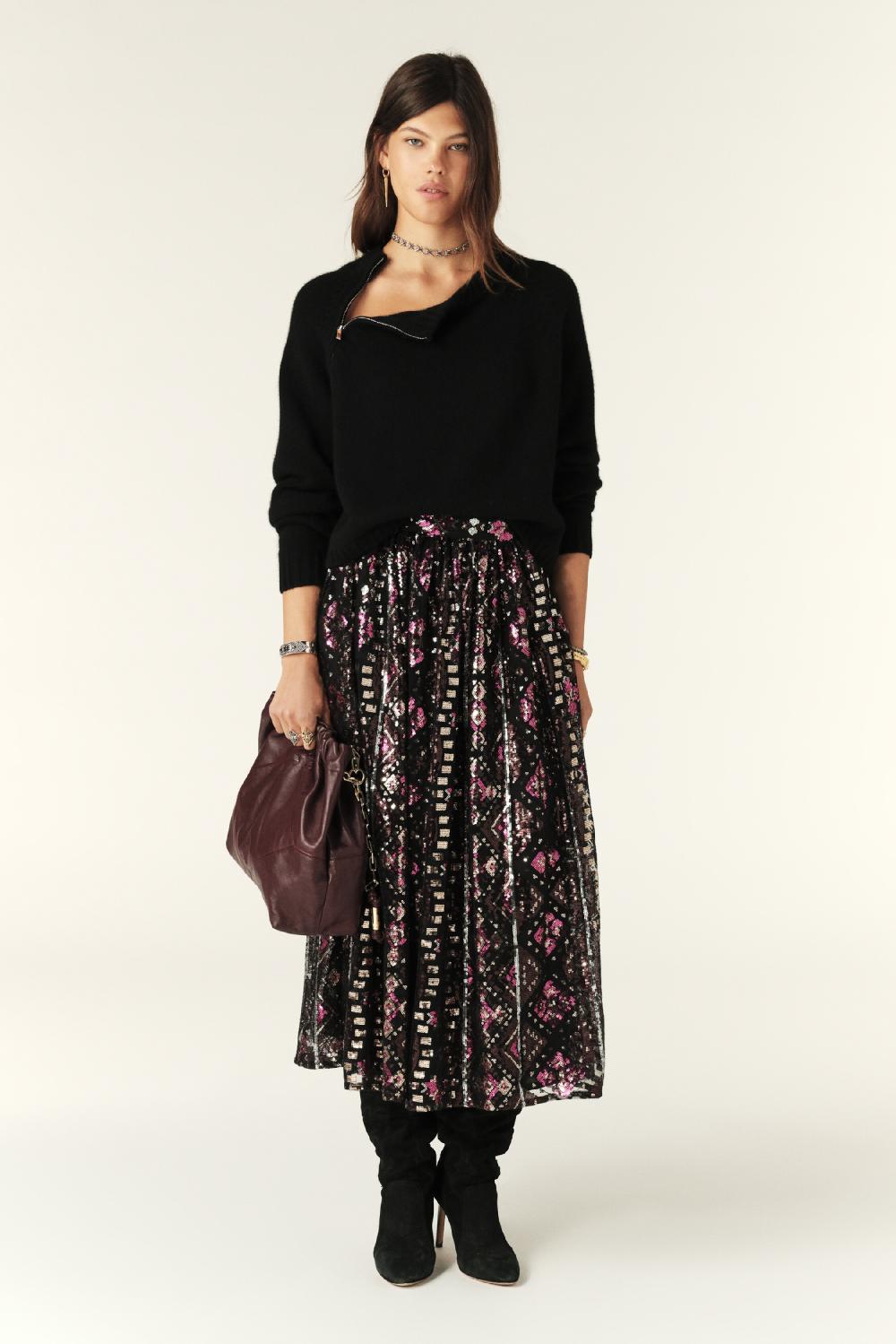 ba&sh Jupe Mi-Longue Pippa Noir