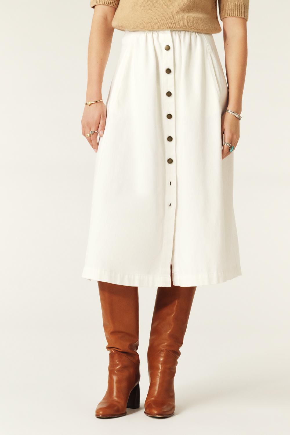 Ba&sh Jupe Midi Cowie Blanc Ecru