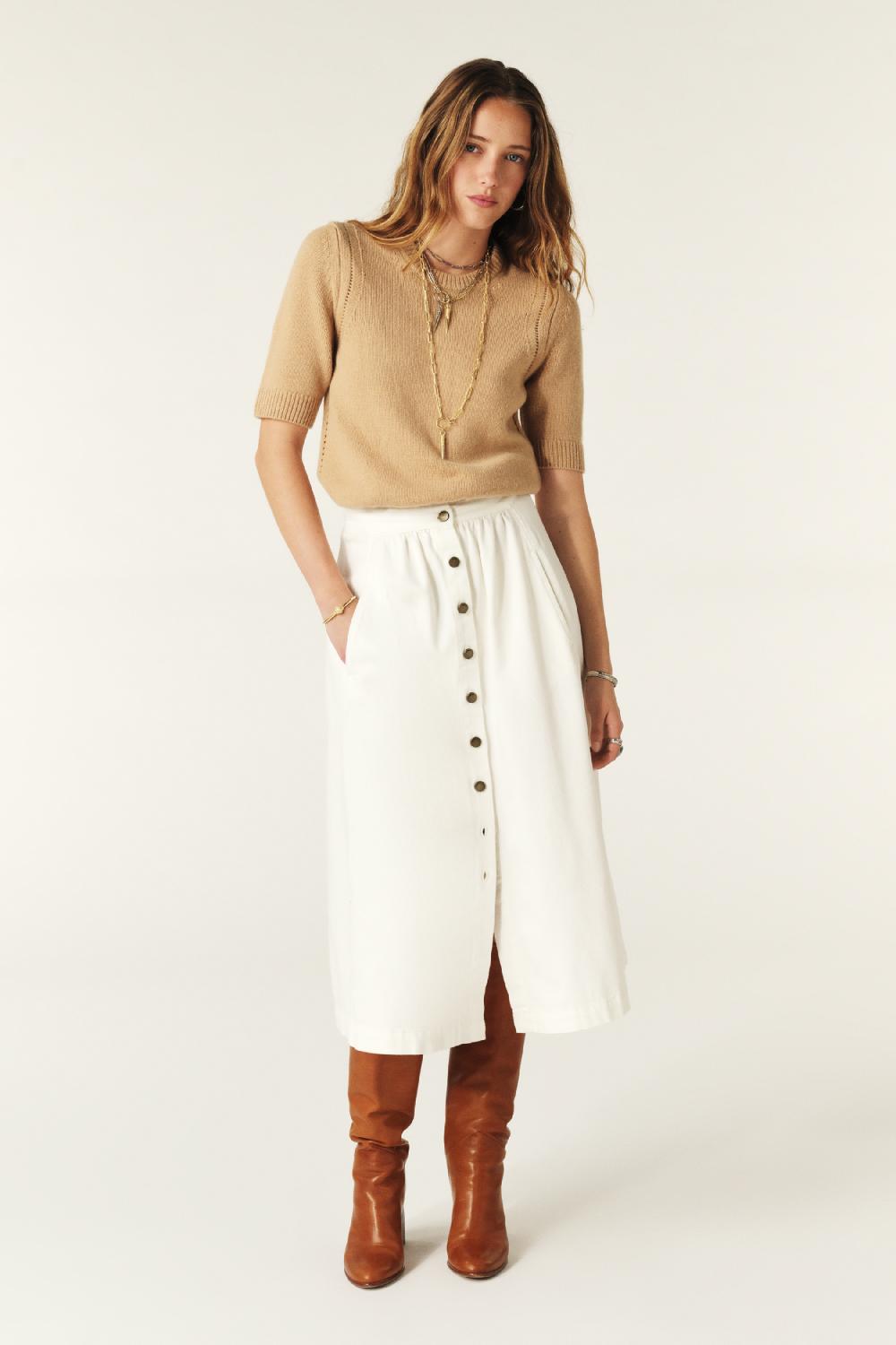 ba&sh Jupe Midi Cowie Blanc Ecru