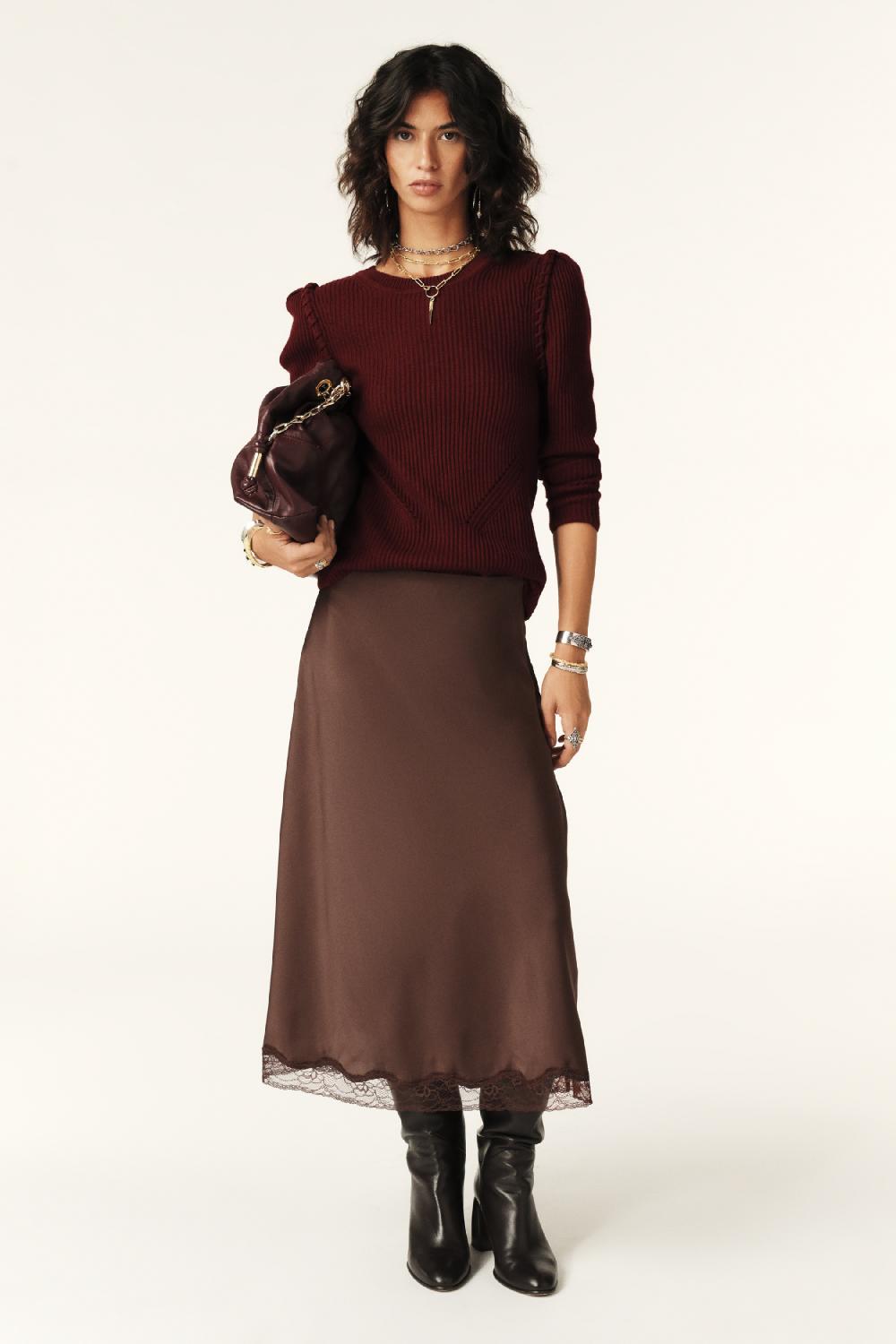 ba&sh Jupe Midi Cyla Chocolat