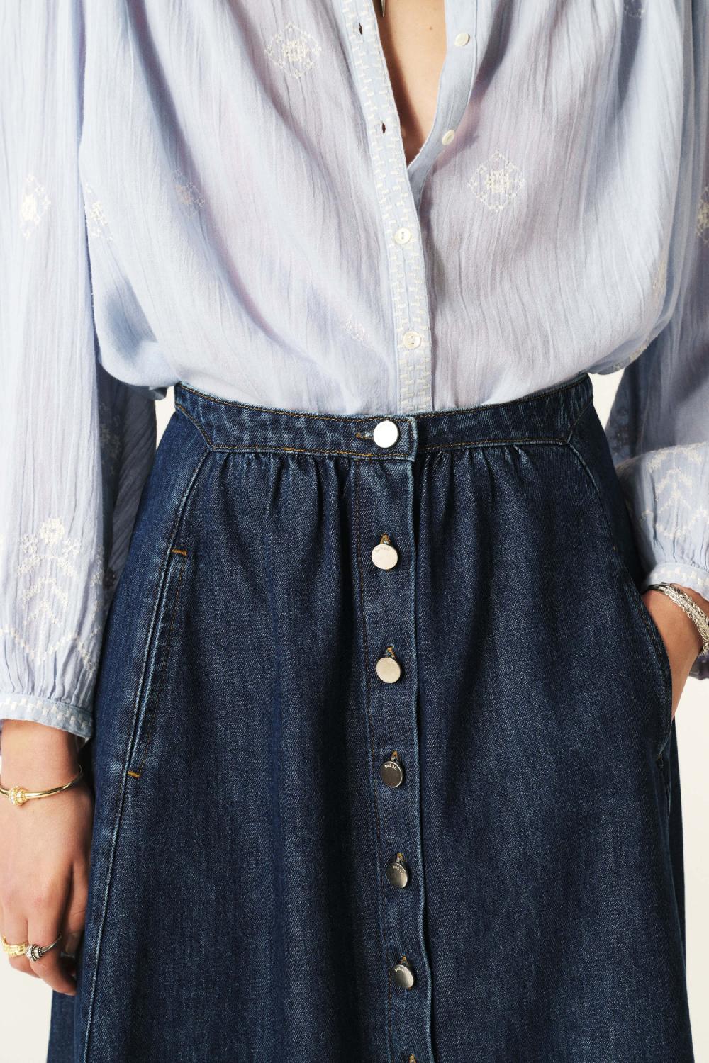 Ba&sh Jupe Midi Denim Cowie Denim