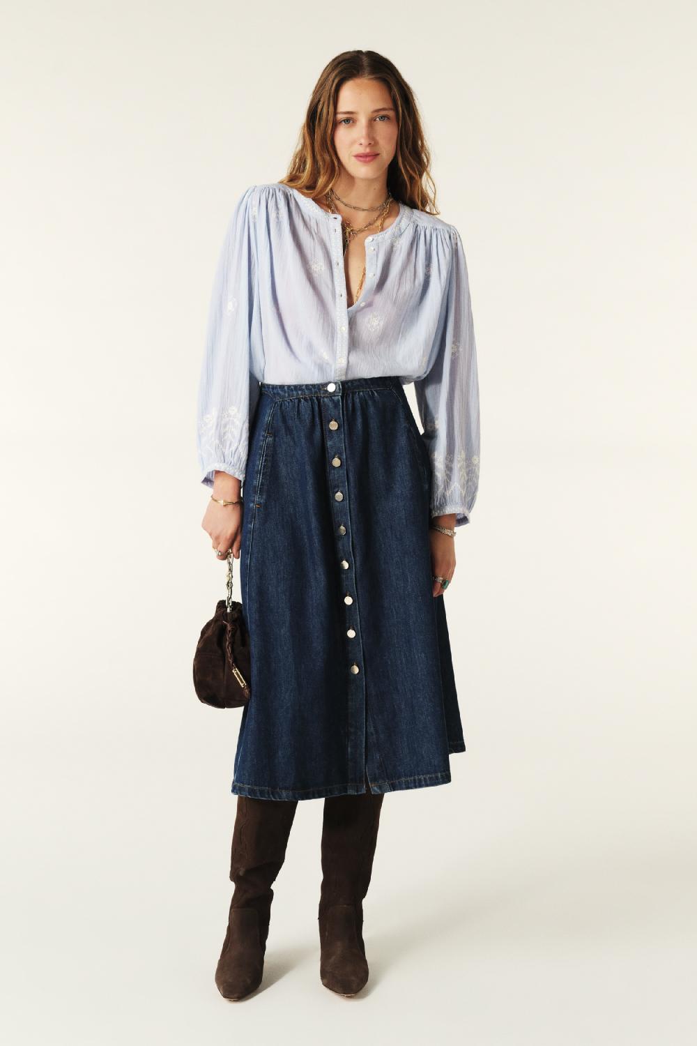 ba&sh Jupe Midi Denim Cowie Denim