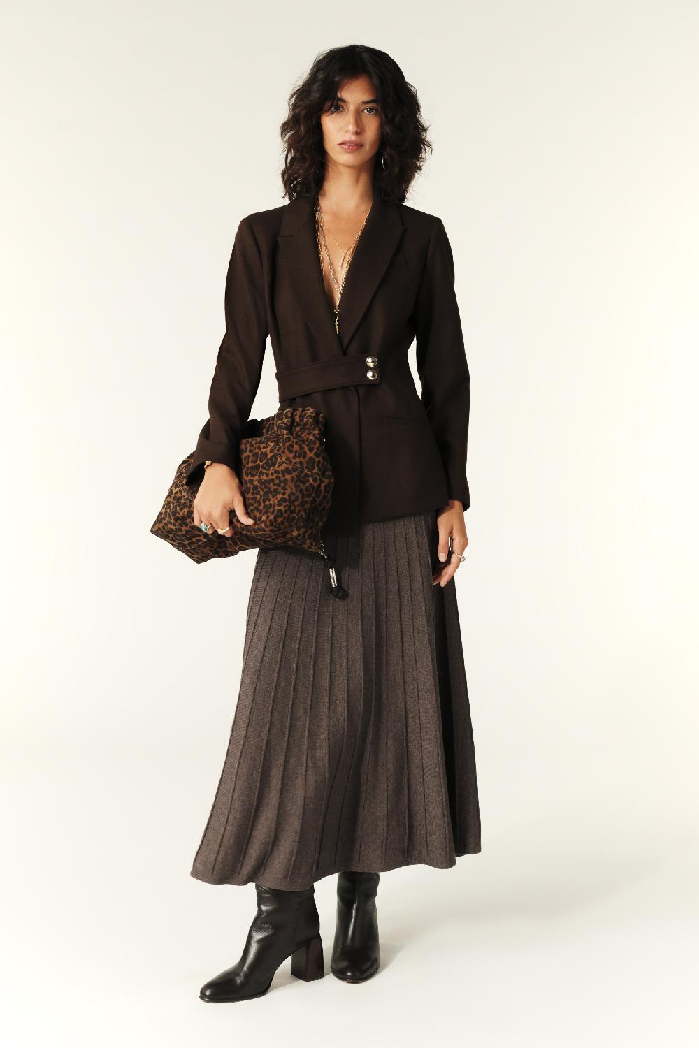 Ba&sh Jupe Midi Maille Jada Chocolat