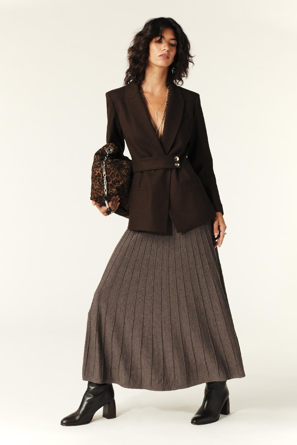 ba&sh Jupe Midi Maille Jada Chocolat