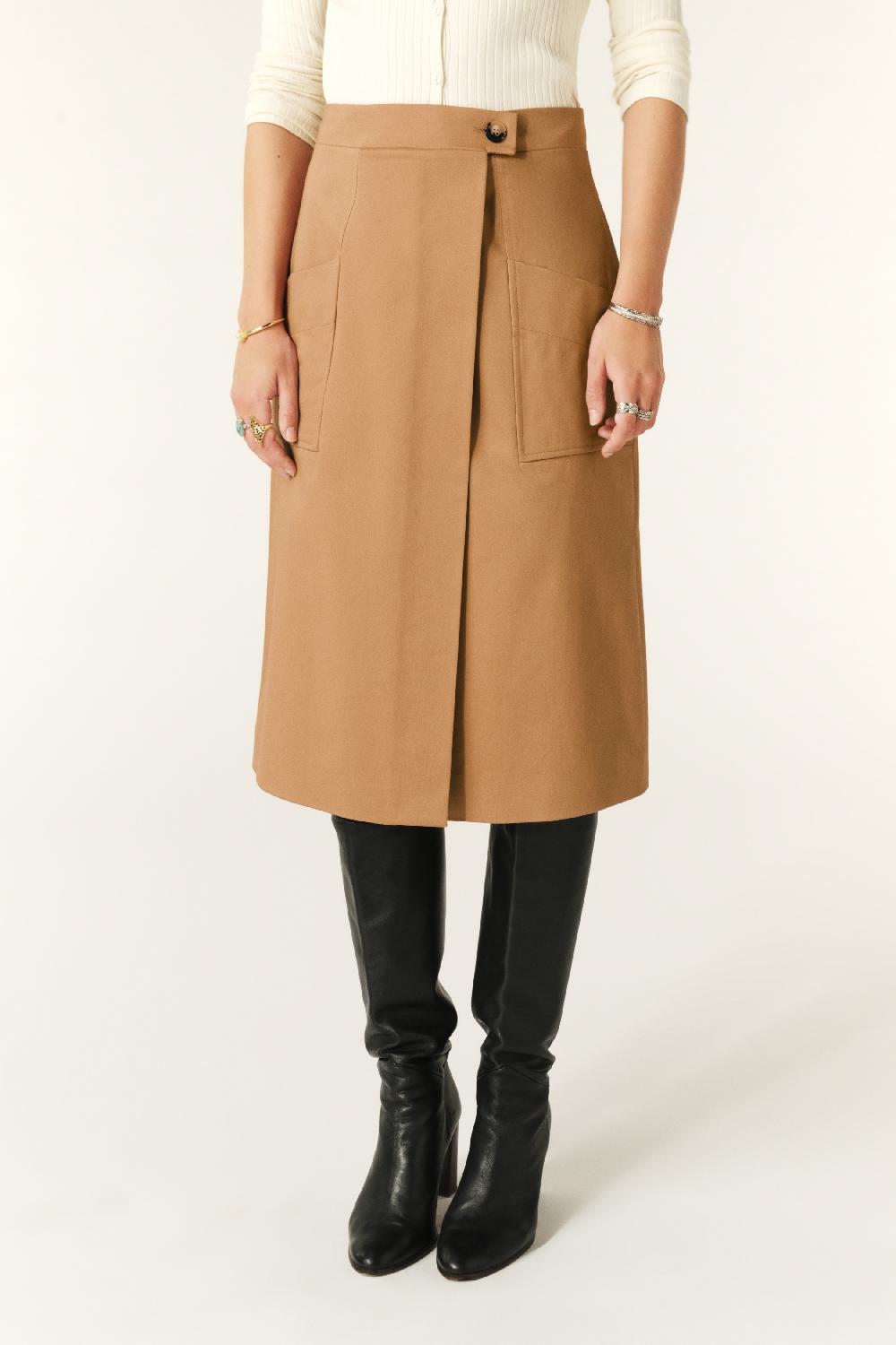 Ba&sh Jupe Midi Portefeuille Bastien Marron