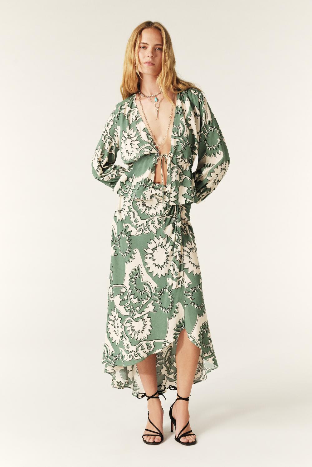 ba&sh Jupe Midi Portefeuille Fybo Vert