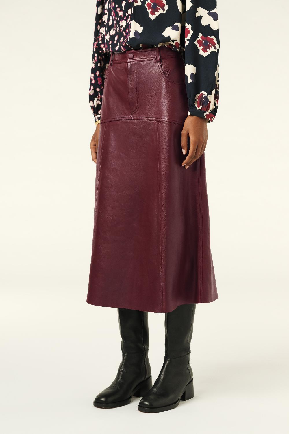 Ba&sh Leather Midi Skirt Assia Rouge