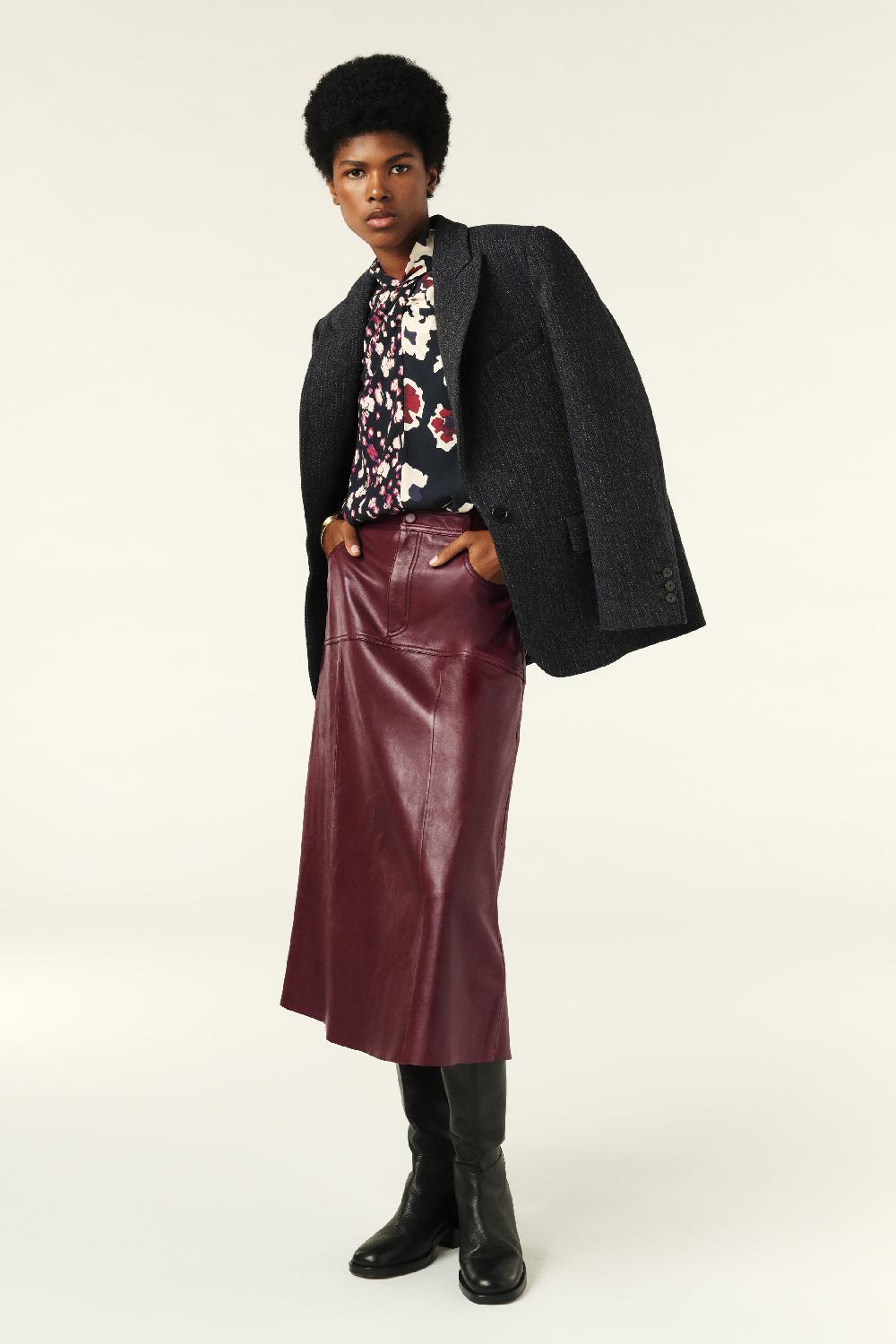 Ba&sh Leather Midi Skirt Assia Rouge