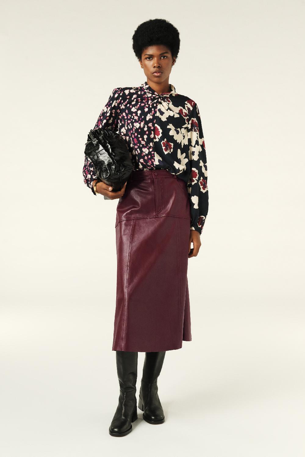 ba&sh Leather Midi Skirt Assia Rouge