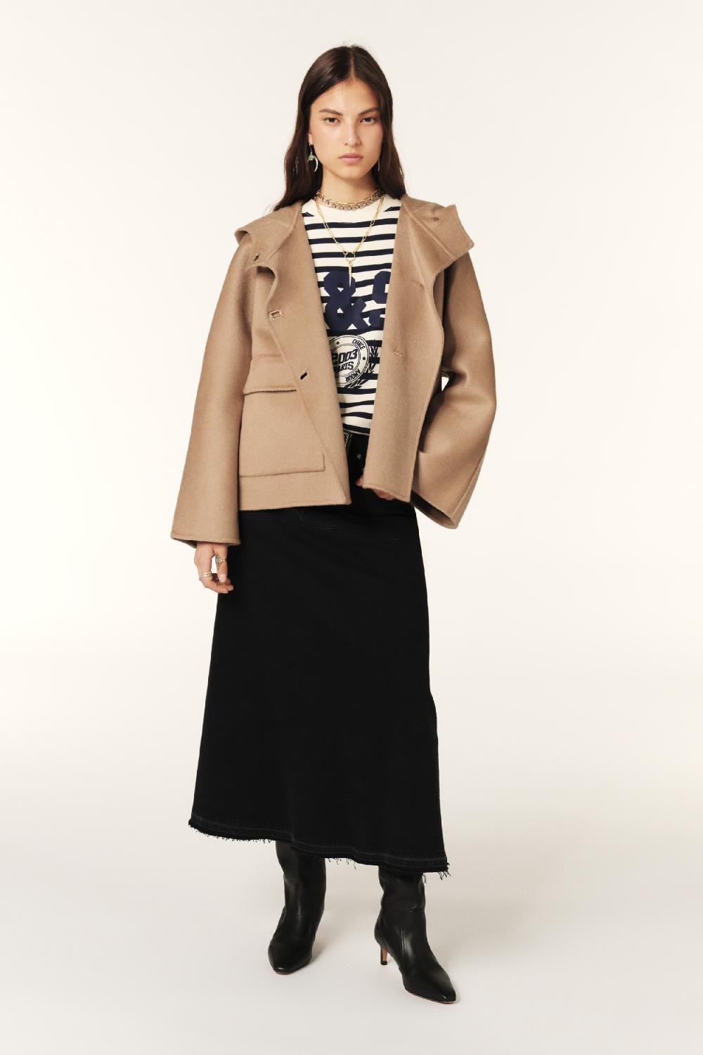 Ba&sh Manteau Court Capuche Kove Marron