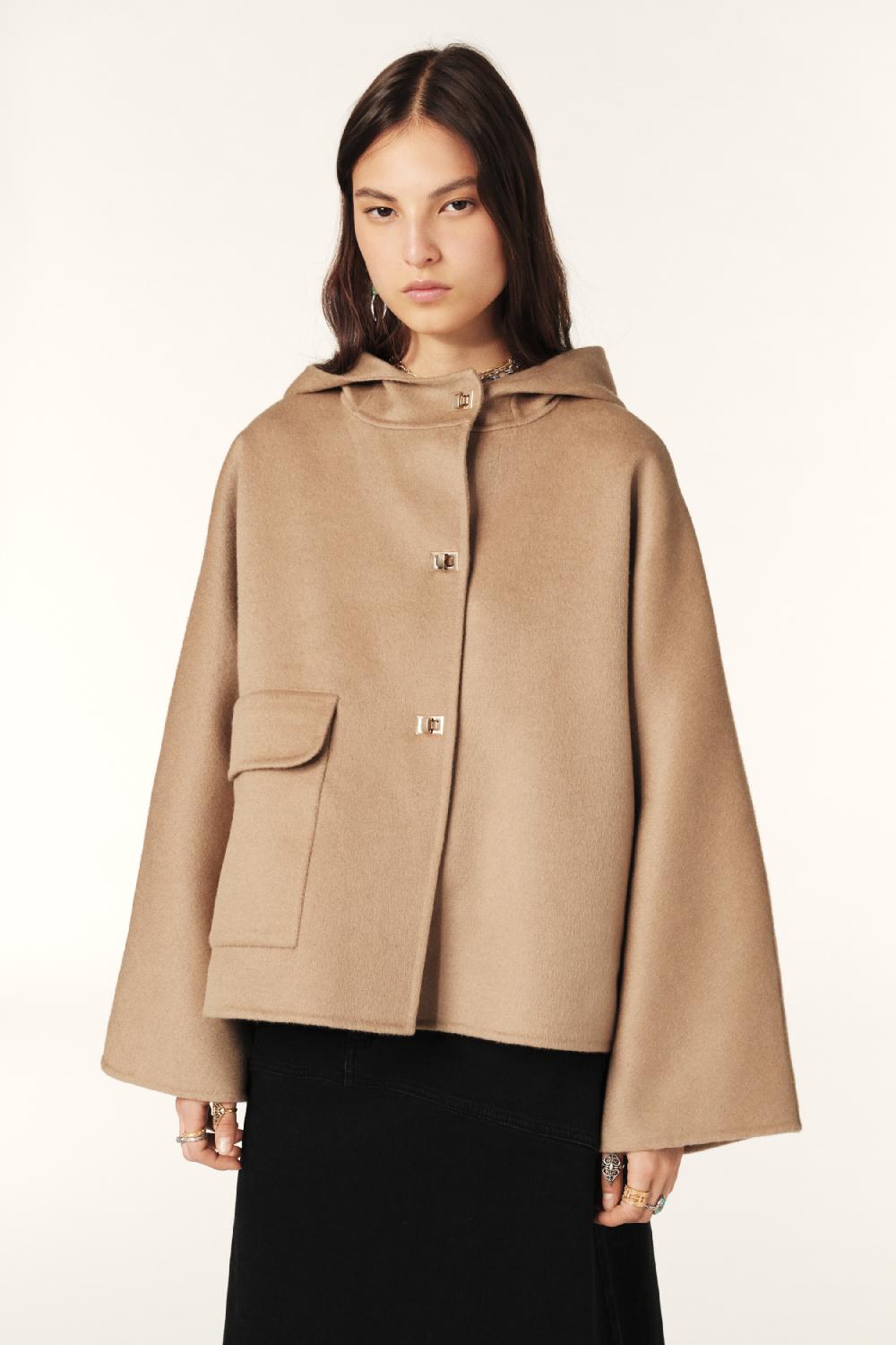 Ba&sh Manteau Court Capuche Kove Marron