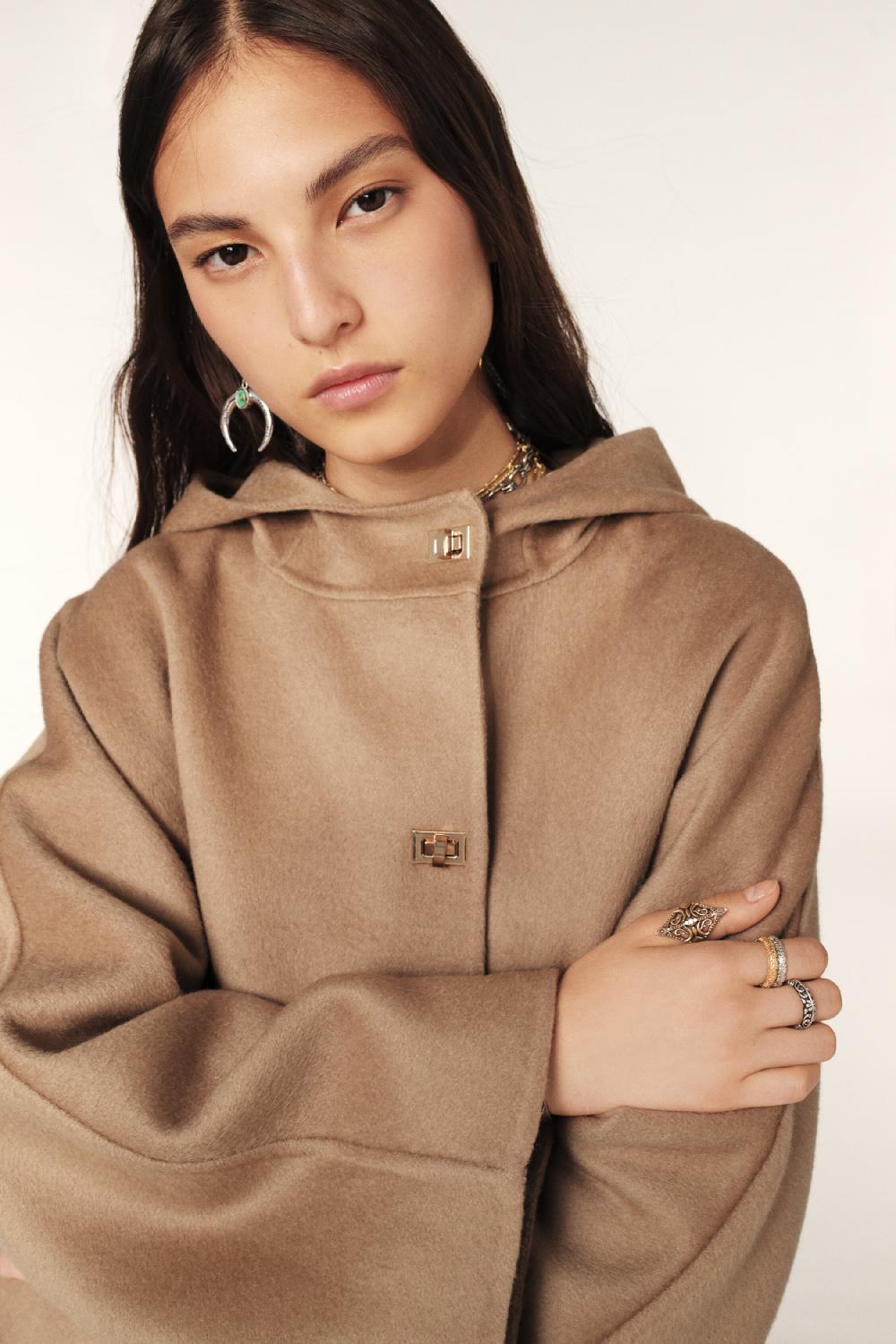 Ba&sh Manteau Court Capuche Kove Marron