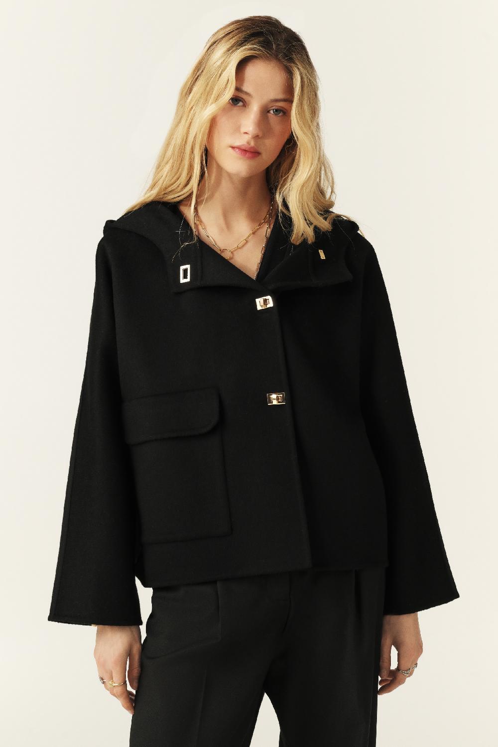 Ba&sh Manteau Court Capuche Kove Noir