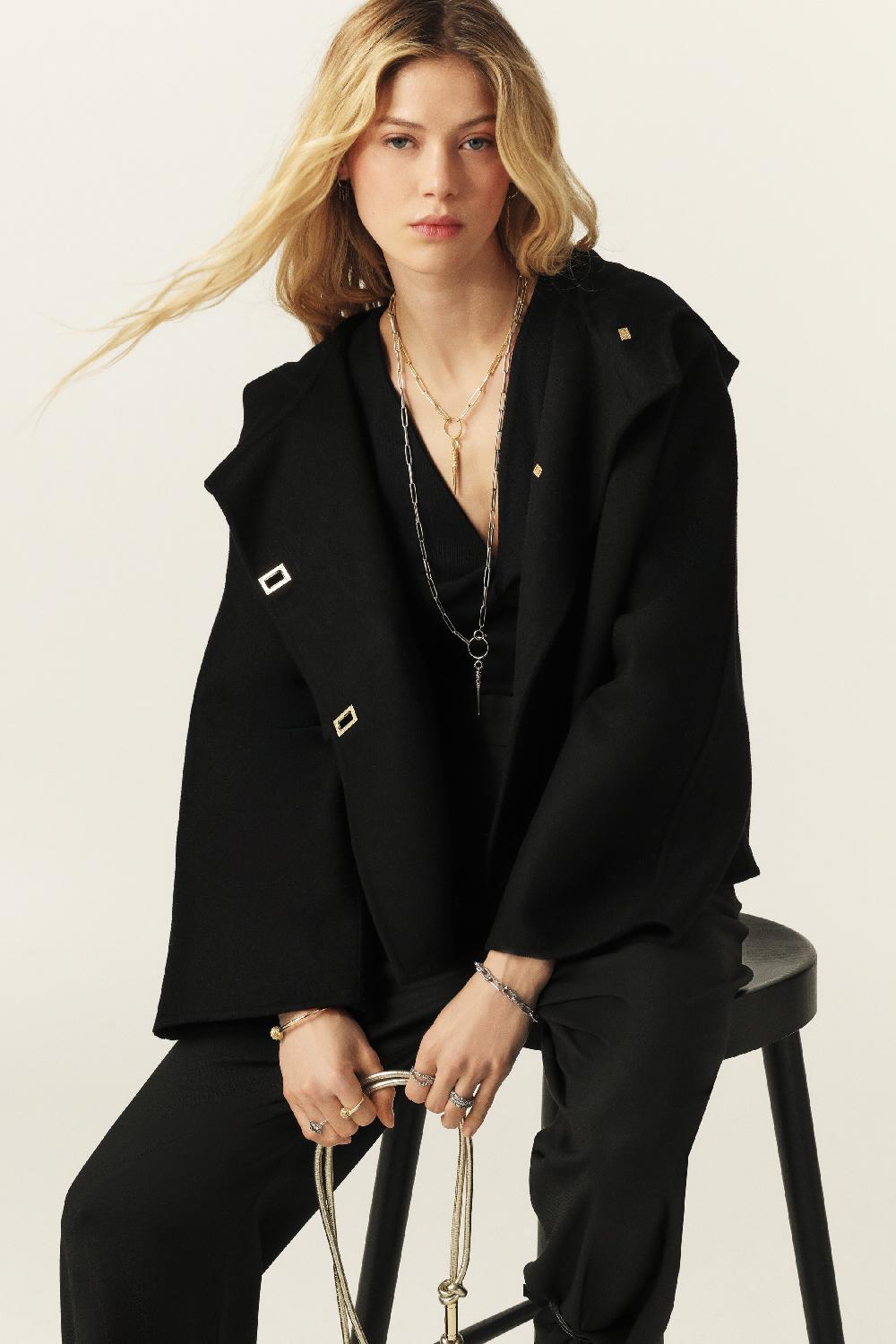 ba&sh Manteau Court Capuche Kove Noir