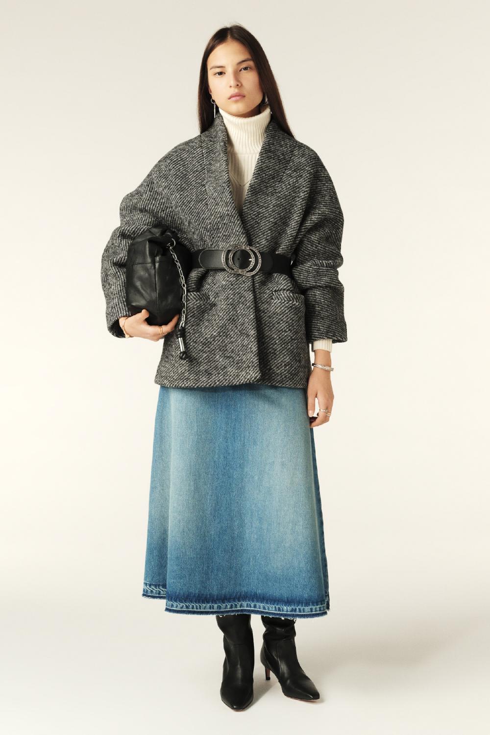 Ba&sh Manteau Court Tweed Carole Gris