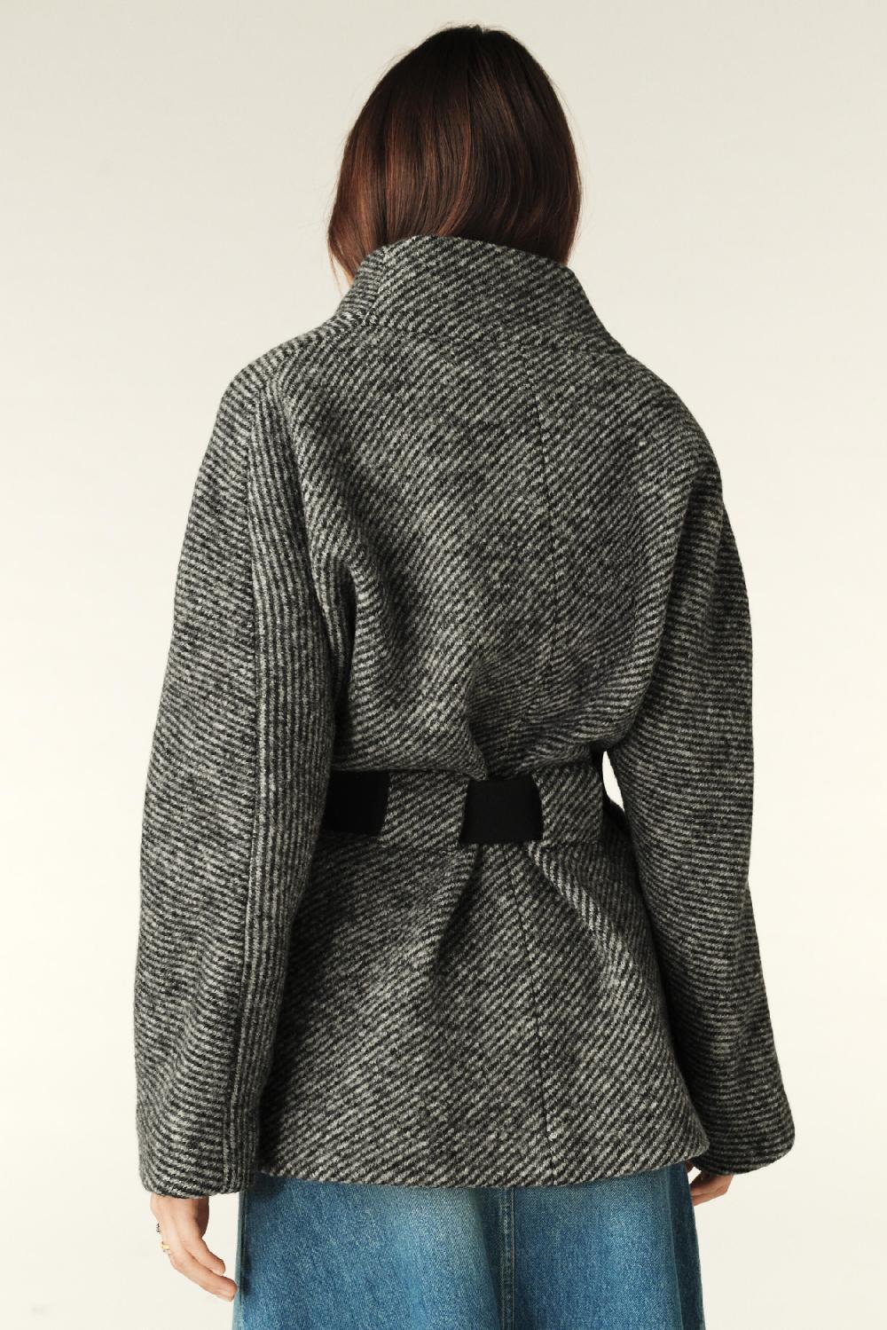 Ba&sh Manteau Court Tweed Carole Gris