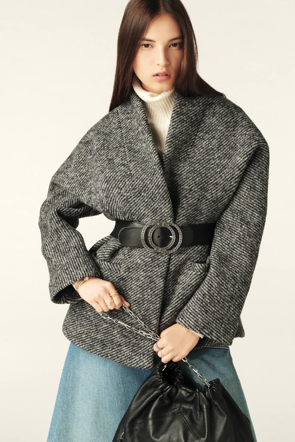 ba&sh Manteau Court Tweed Carole Gris