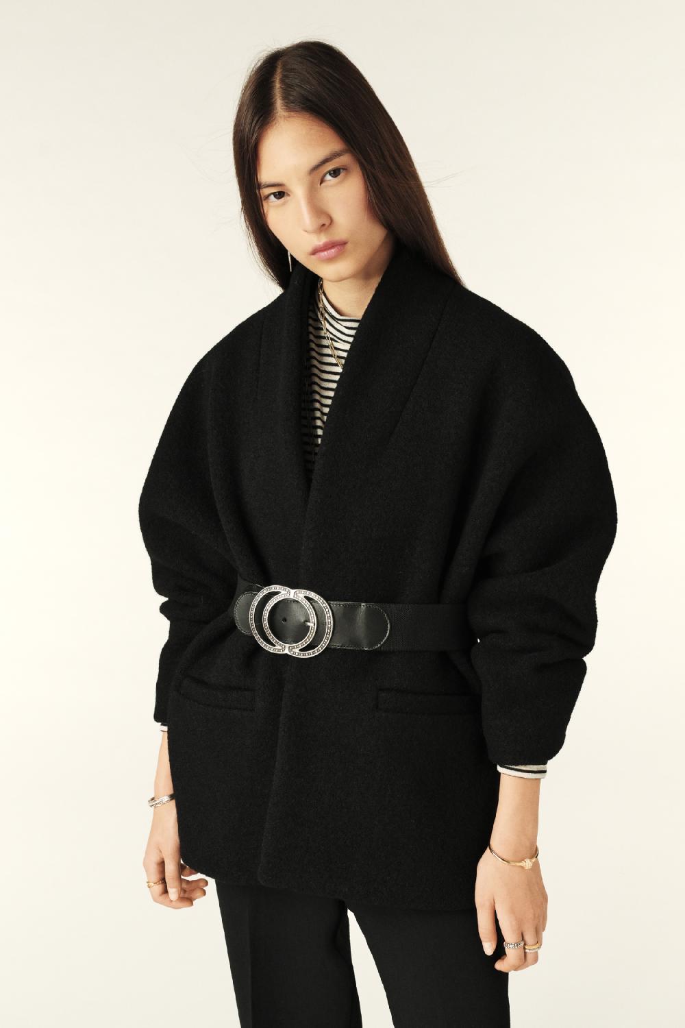 Ba&sh Manteau Court Tweed Carole Noir