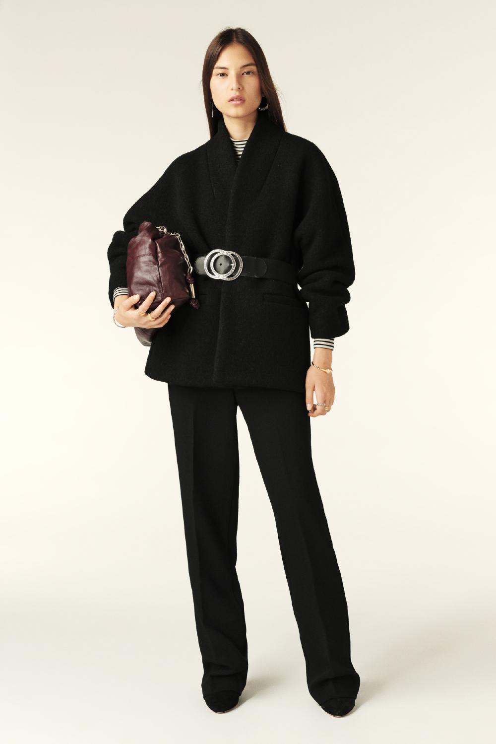 ba&sh Manteau Court Tweed Carole Noir