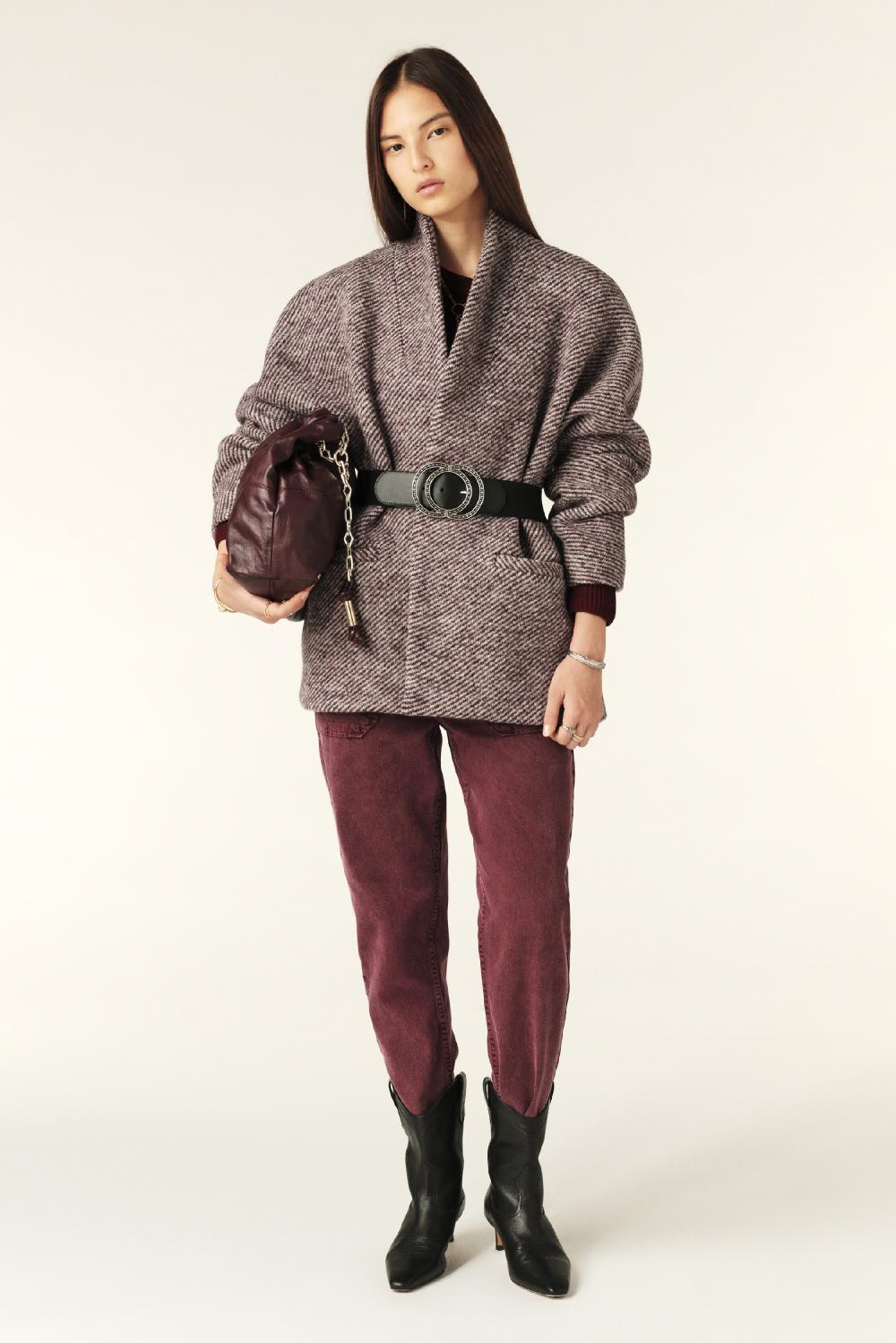 Ba&sh Manteau Court Tweed Carole Rouge