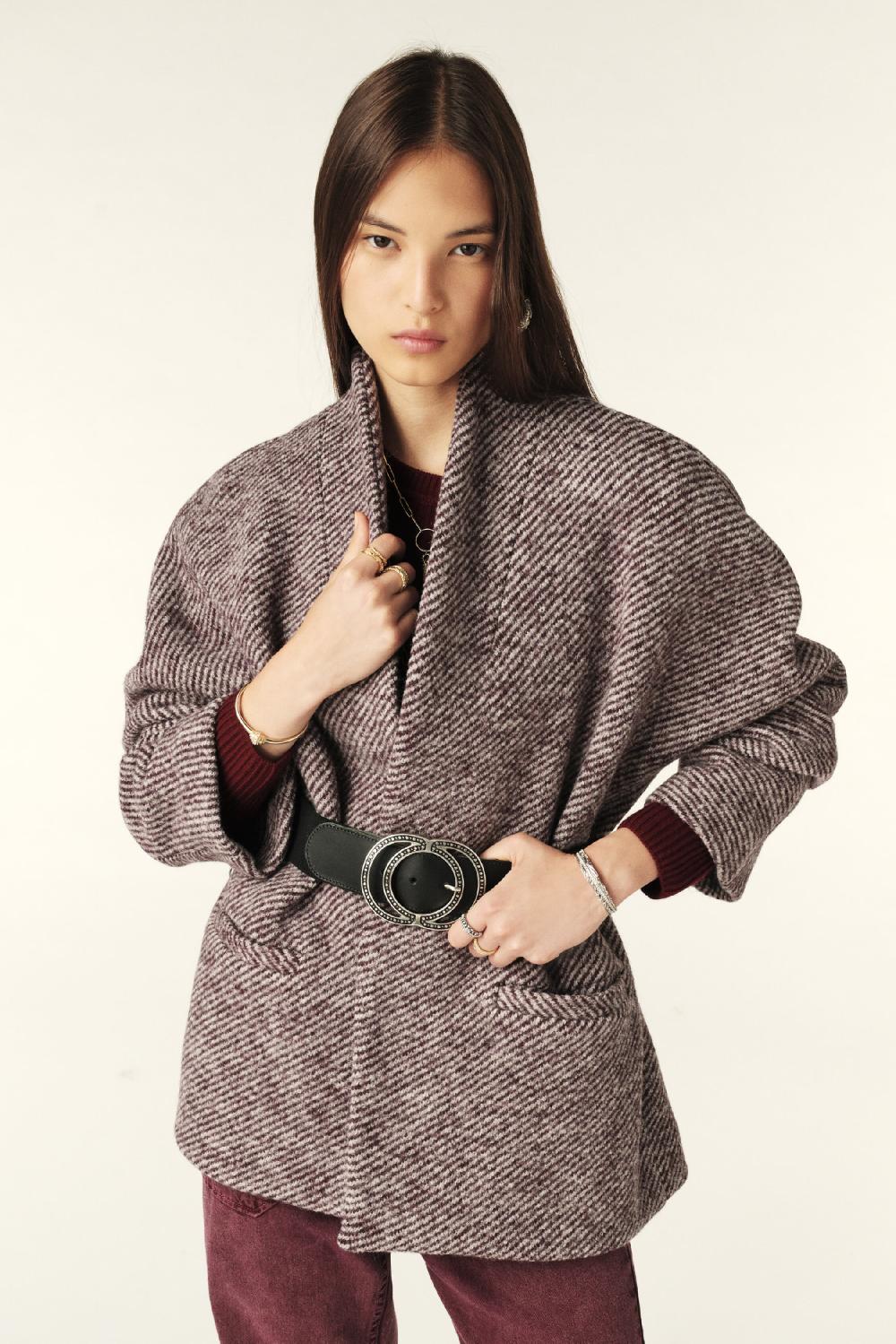 ba&sh Manteau Court Tweed Carole Rouge