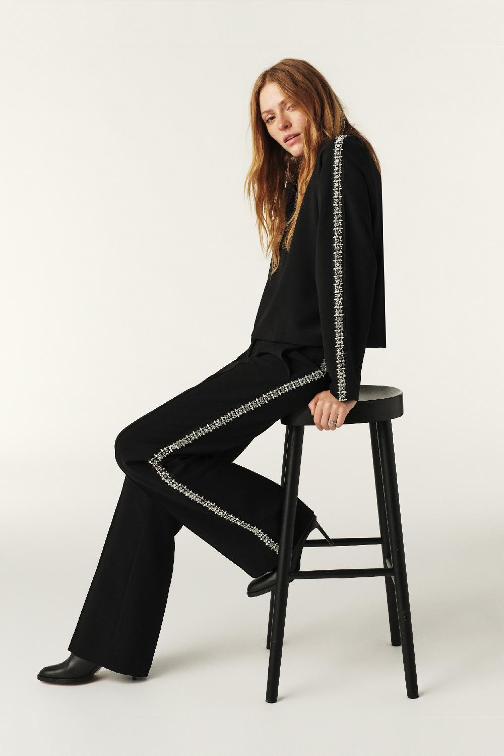 Ba&sh Pantalon Bande Strass Saul Noir