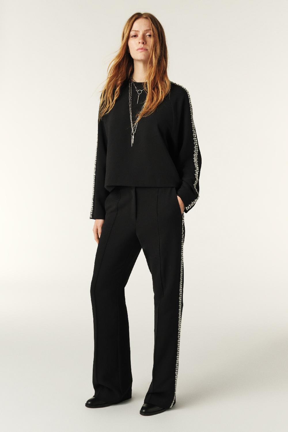 ba&sh Pantalon Bande Strass Saul Noir