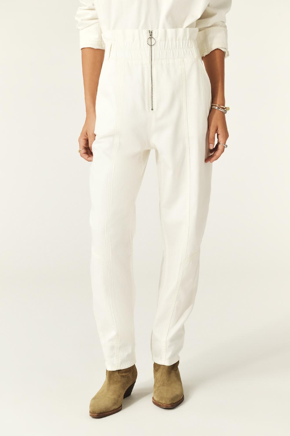 Ba&sh Pantalon Coupe Carotte Omny Blanc Ecru