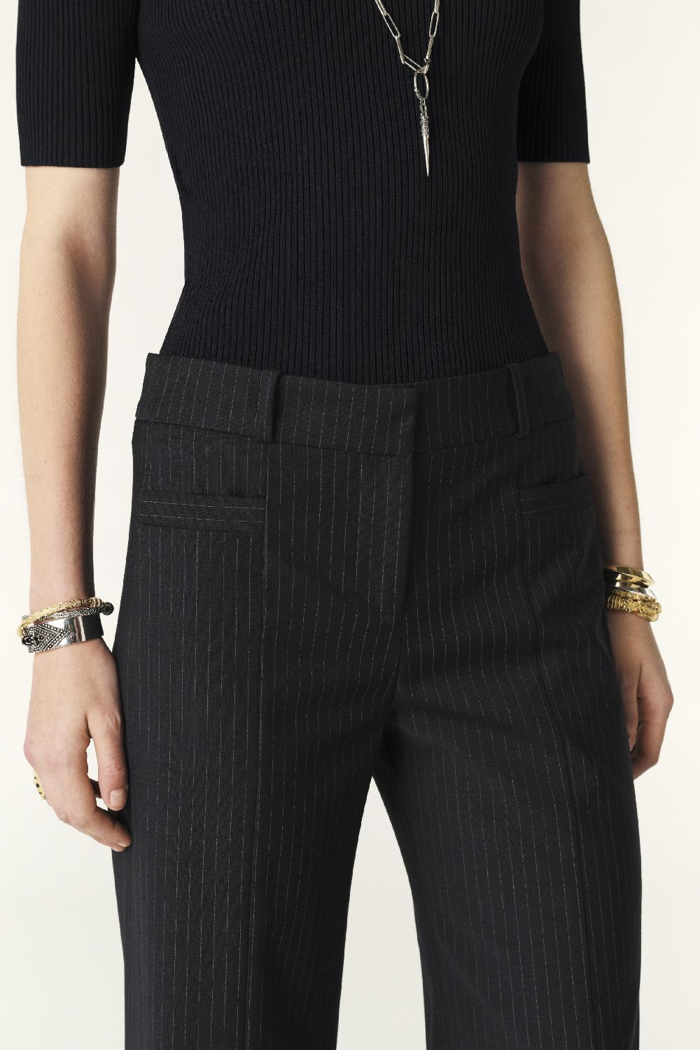 Ba&sh Pantalon Coupe Droite Pistachio Bleu Nuit