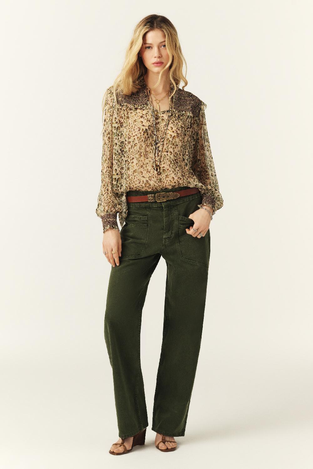 ba&sh Pantalon Droit Ample Fima Kaki