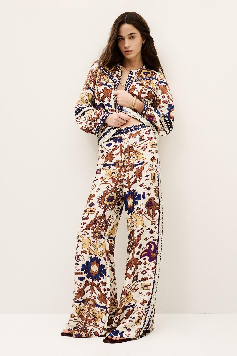 Ba&sh Pantalon Droit Imprimé Vlyde Blanc Ecru