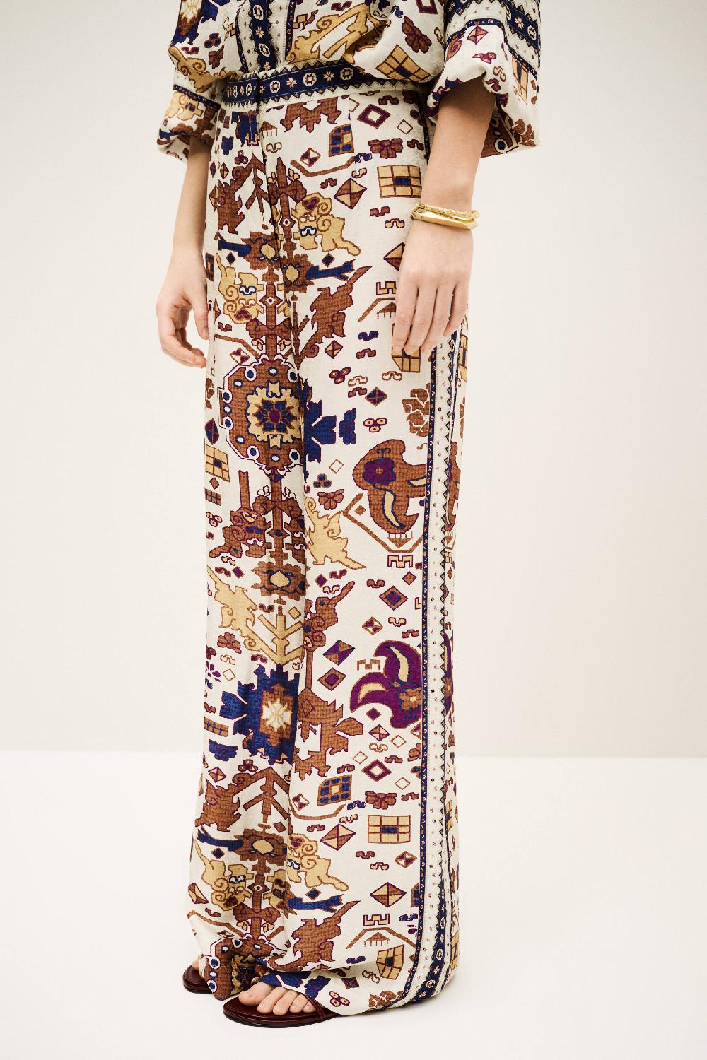 Ba&sh Pantalon Droit Imprimé Vlyde Blanc Ecru