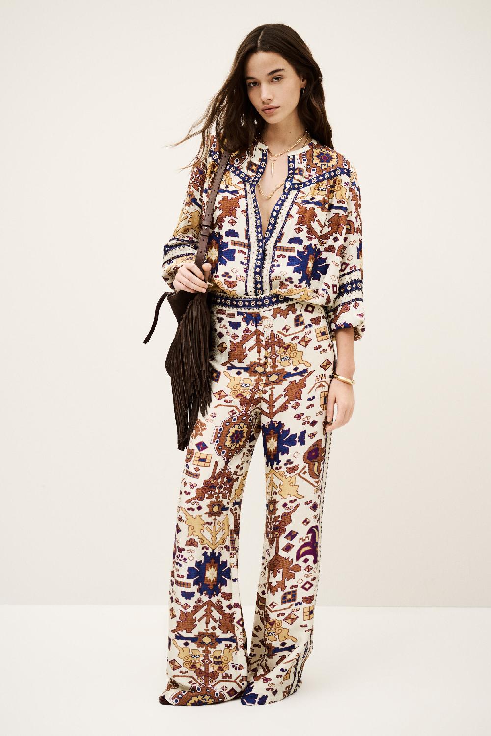 ba&sh Pantalon Droit Imprimé Vlyde Blanc Ecru