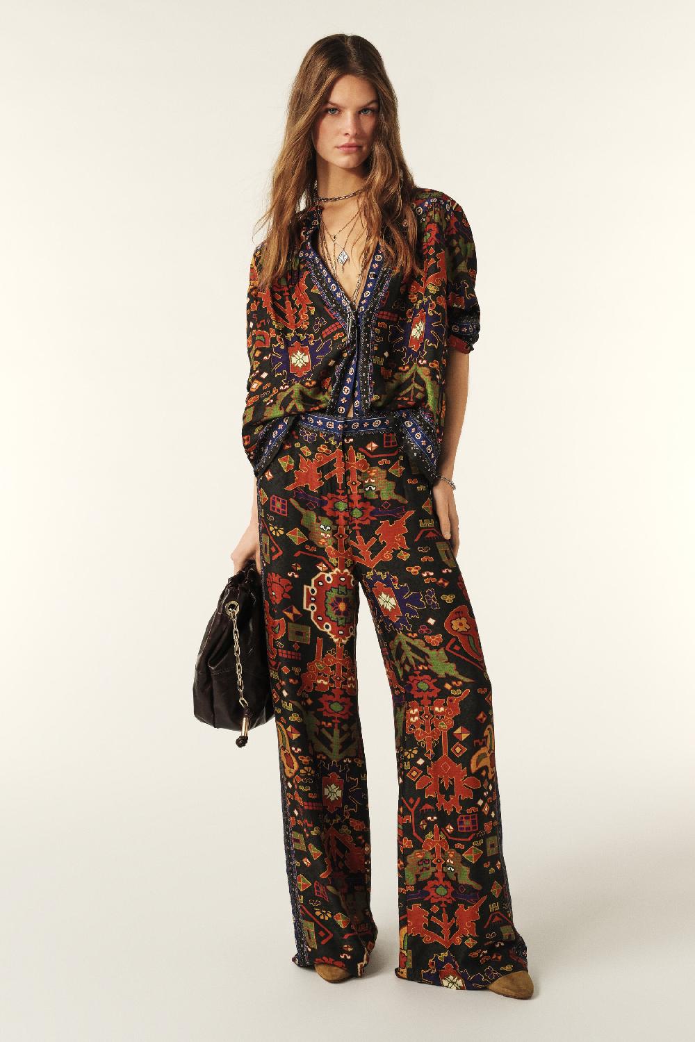 Ba&sh Pantalon Droit Imprimé Vlyde Noir