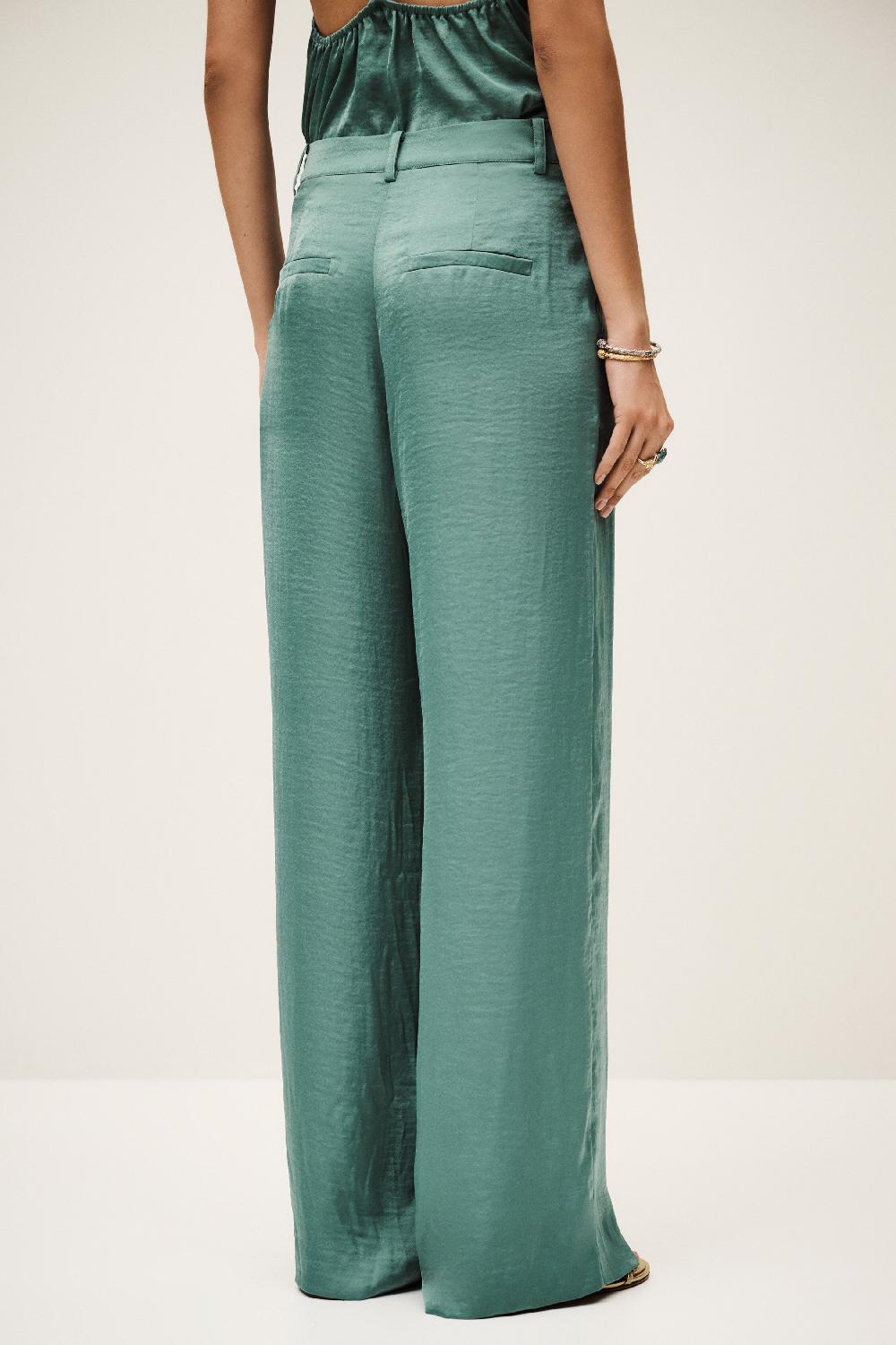 Ba&sh Pantalon Droit Satiné Solveig Vert