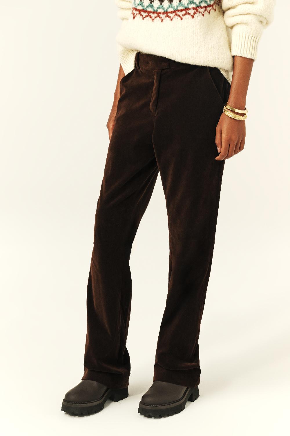 Ba&sh Pantalon Droit Velours Babilon Chocolat