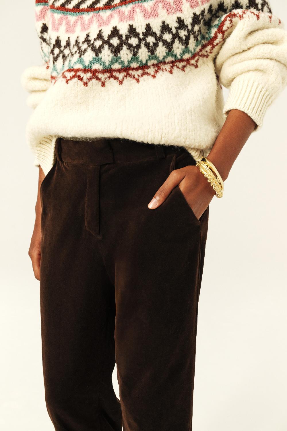 Ba&sh Pantalon Droit Velours Babilon Chocolat