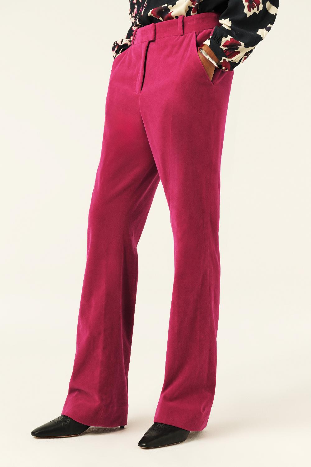 Ba&sh Pantalon Droit Velours Babilon Fuchsia