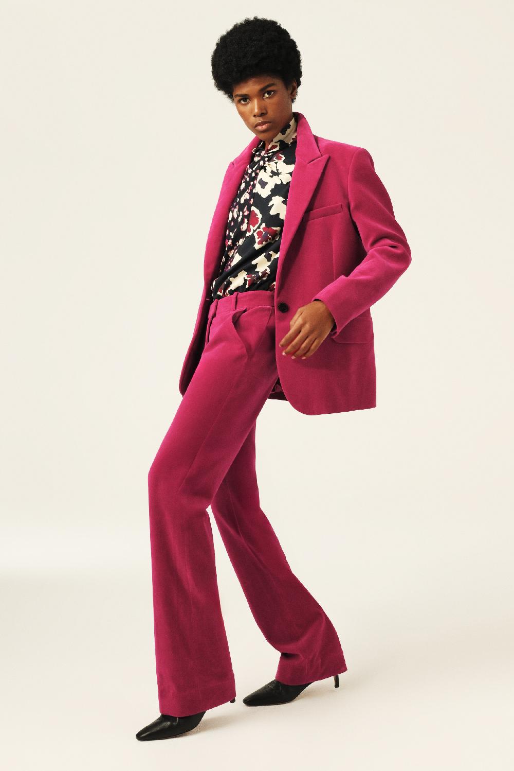 Ba&sh Pantalon Droit Velours Babilon Fuchsia