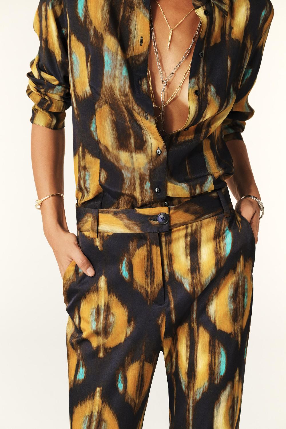 Ba&sh Pantalon Fluide Imprimé Sama Bleu Nuit