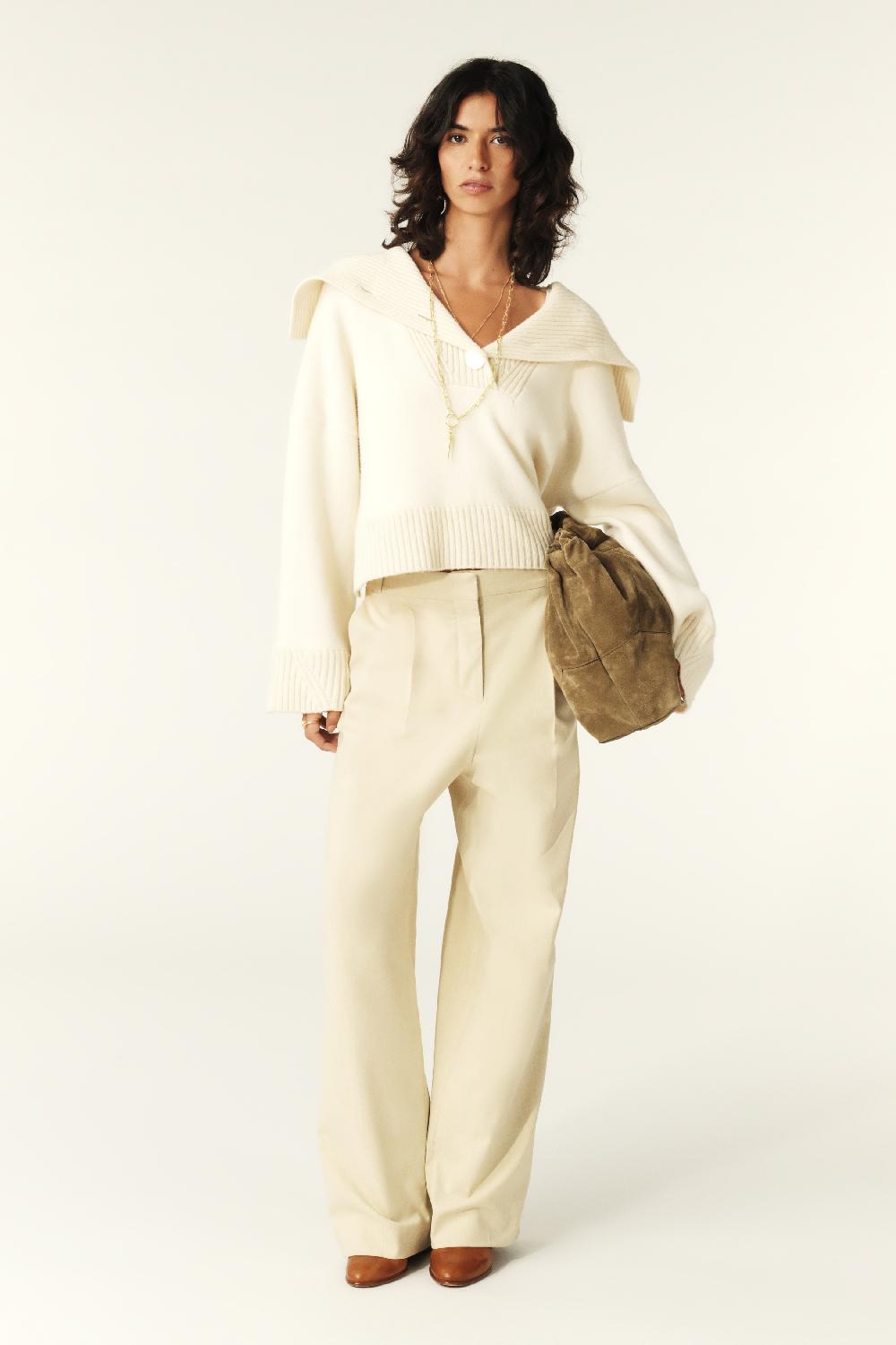 ba&sh Pantalon Large Jona Beige