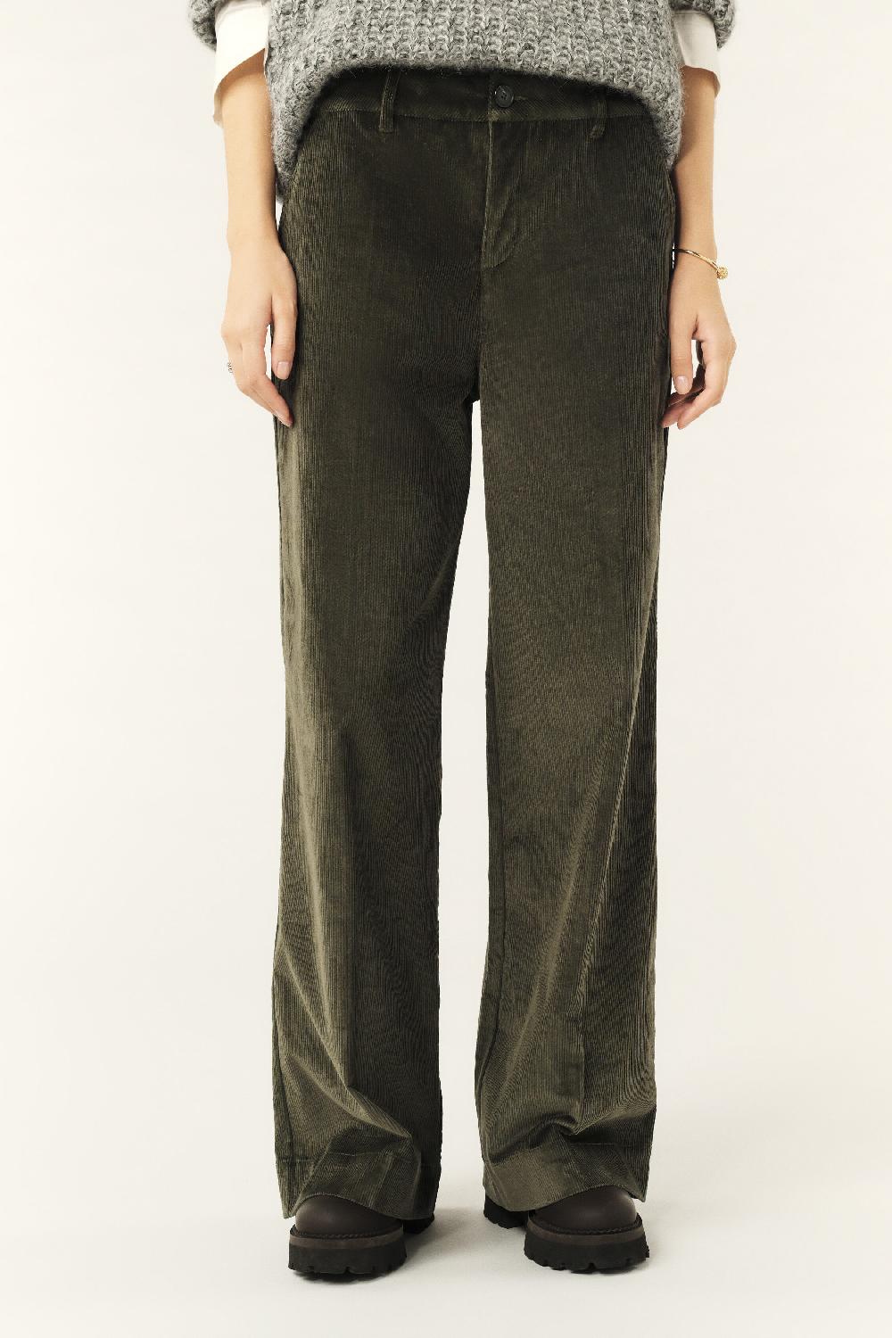 Ba&sh Pantalon Large Velours Nali Kaki