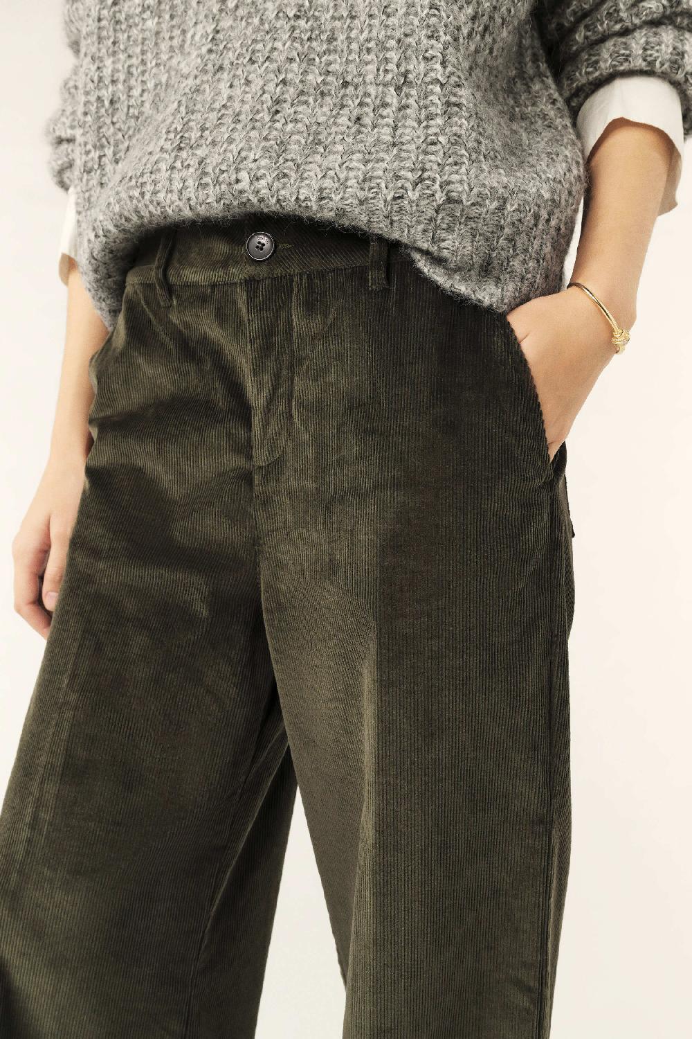 Ba&sh Pantalon Large Velours Nali Kaki