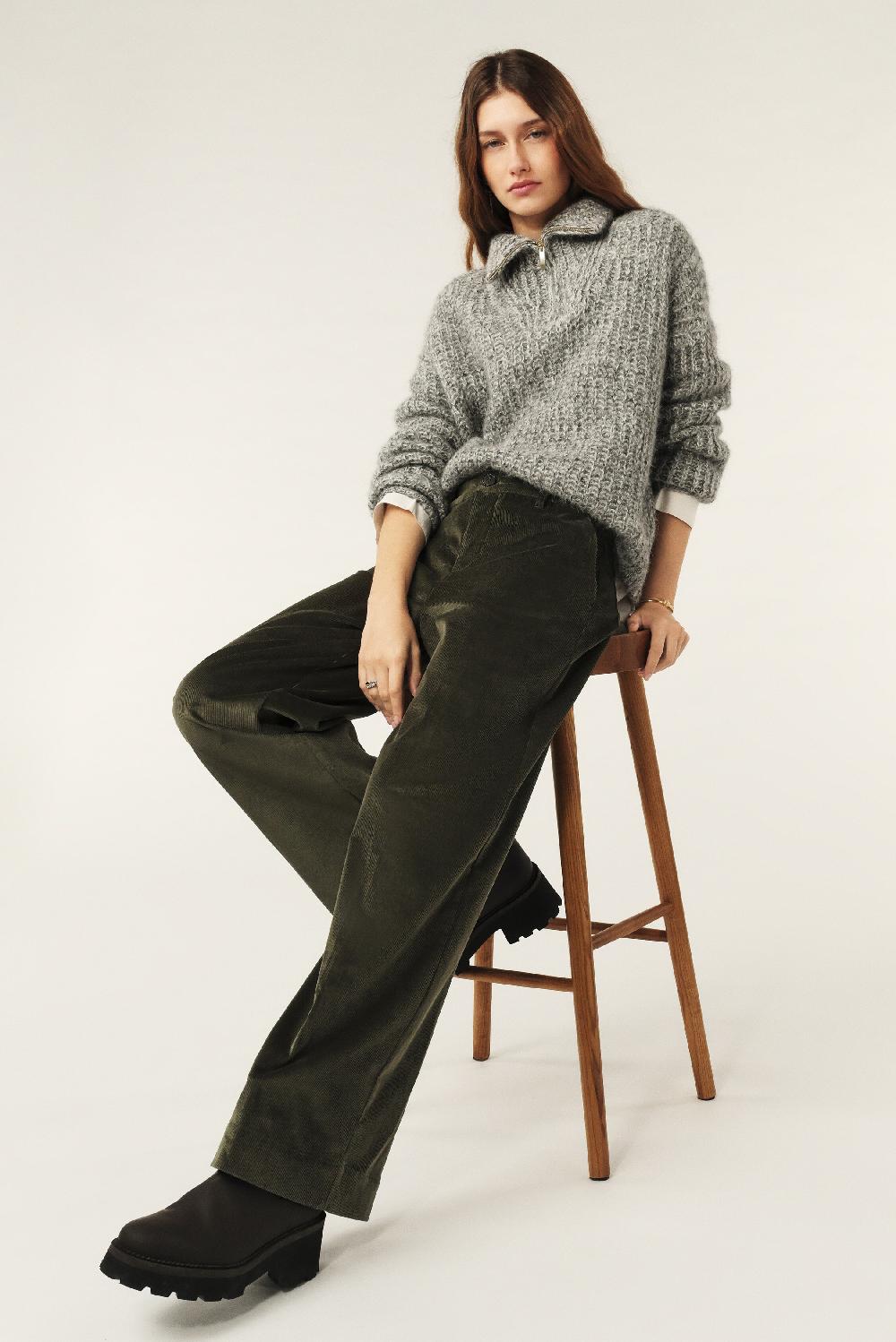 Ba&sh Pantalon Large Velours Nali Kaki