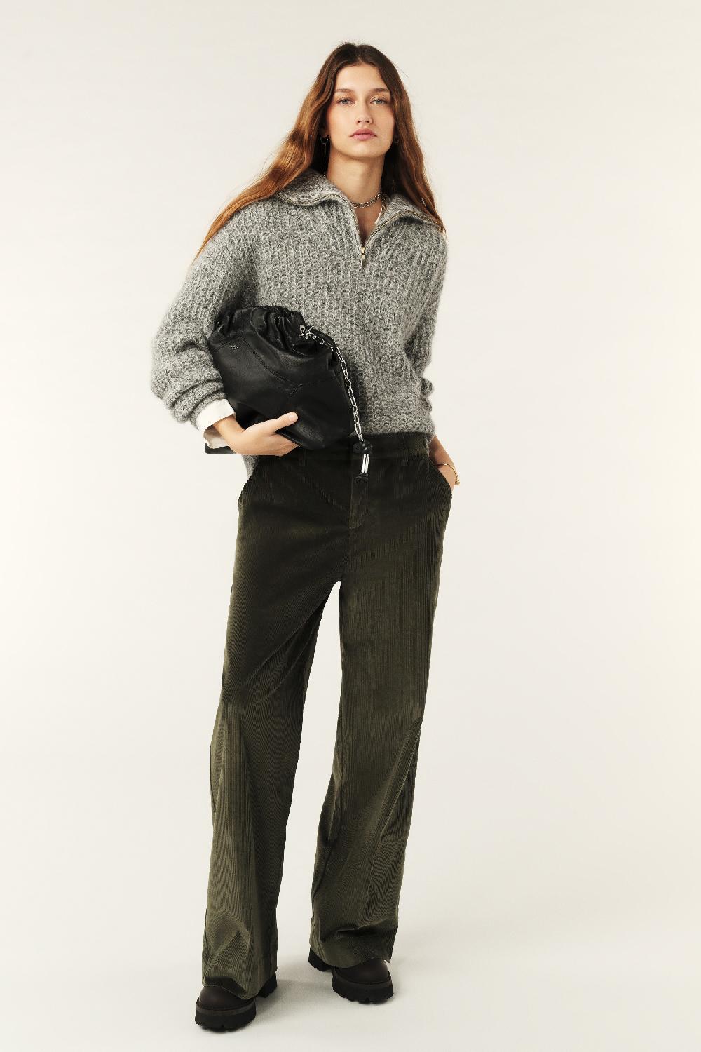 ba&sh Pantalon Large Velours Nali Kaki